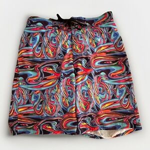 Hreski Swim Trunks Mens 32 Multicolor Psychedelic Print 9 Inseam Lined Beach